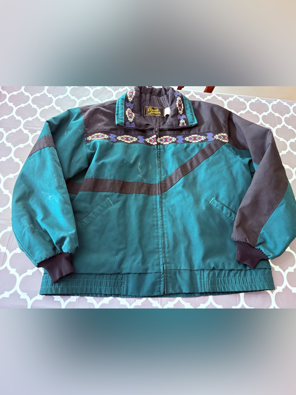 VINTAGE David James Men’s Aztec Canvas Bomber made in USA Jacket